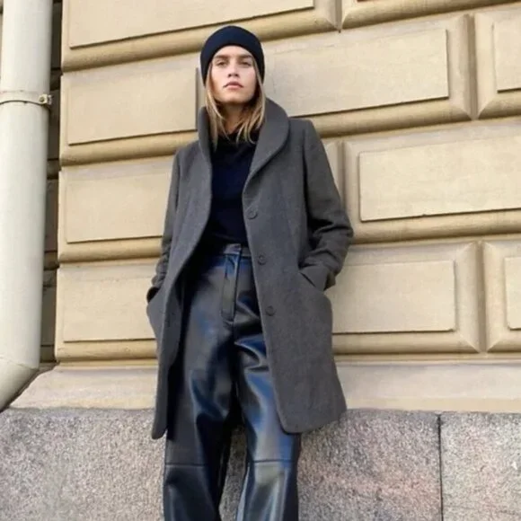 Aritzia Wilfred Cocoon Wool Pea Coat Jacket Charcoal Grey Size Small - Picture 2 of 11